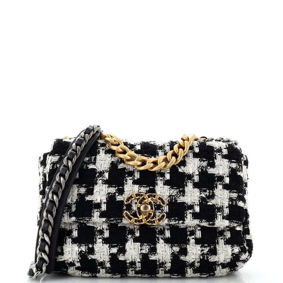 Chanel Handbags - Chanel 19 Flap Bag Quilted Houndstooth Tweed and Ribbon Medium Black